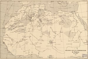 Mapa de 1889 de rutas comerciales transaharianas por el explorador francés Edouard Blanc